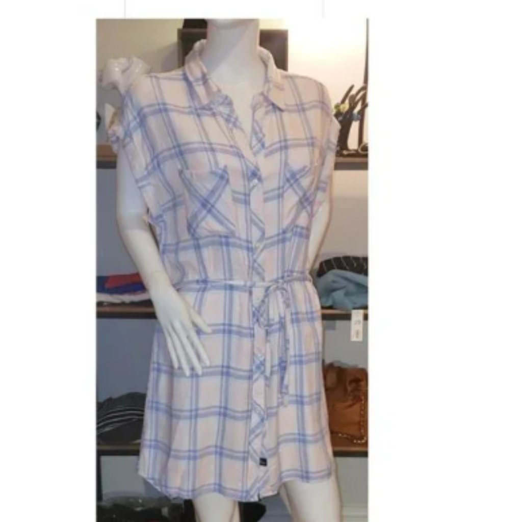 Rails Pink Blue Plaid Button-Down Shirt Dress Size Large